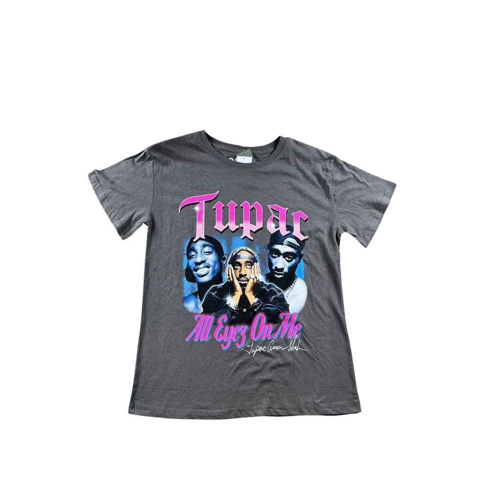 2Pac All Eyez On Me Graphic Tee Shirt Charcoal Gray Pink Medium 31781852